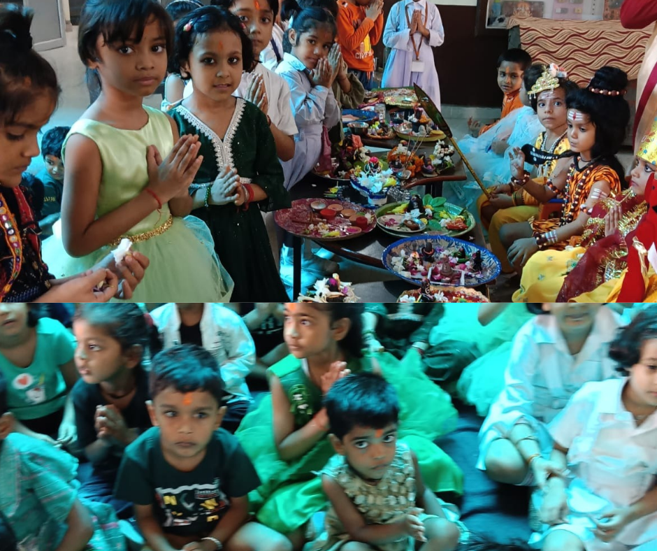 सरस्वती शिशु मंदिर (10+2)पक्कीबाग गोरखपुर में सावन के महीने के शुभ अवसर पर भगवान शिव शंकर की पूजा