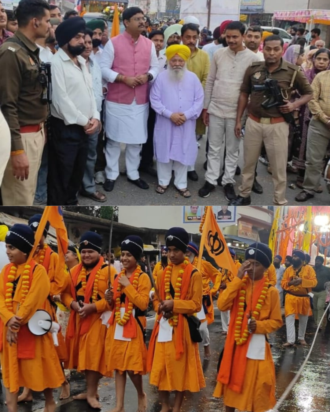 श्री गुरु नानक देव के प्रकाश पर्व के उपलक्ष्य में  शुक्रवार को कस्बे में सिख समुदाय की ओर से गुरु ग्रंथ साहिब की अगुवाई में नगर कीर्तन भव्य शोभा यात्रा निकली गई।